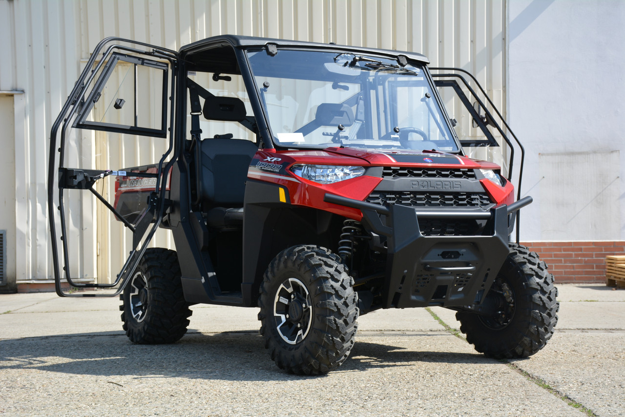 Polaris Ranger XP1000 hard cab enclosure by HardCabs - steel roof, tilt-out glass windshield, poly doors
