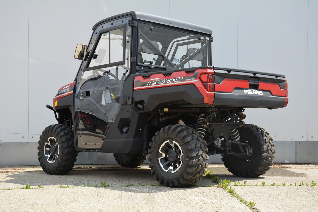 Polaris Ranger XP1000 hard cab enclosure by HardCabs - steel roof, tilt-out glass windshield, poly doors