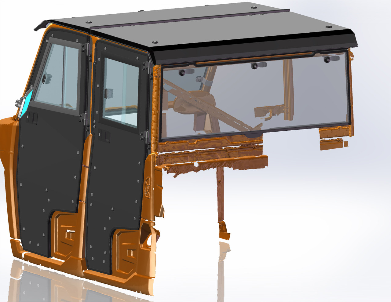 Polaris Ranger XP900 Crew Protector hard cab enclosure by HardCabs - steel roof, tilt-out glass windshield, poly doors