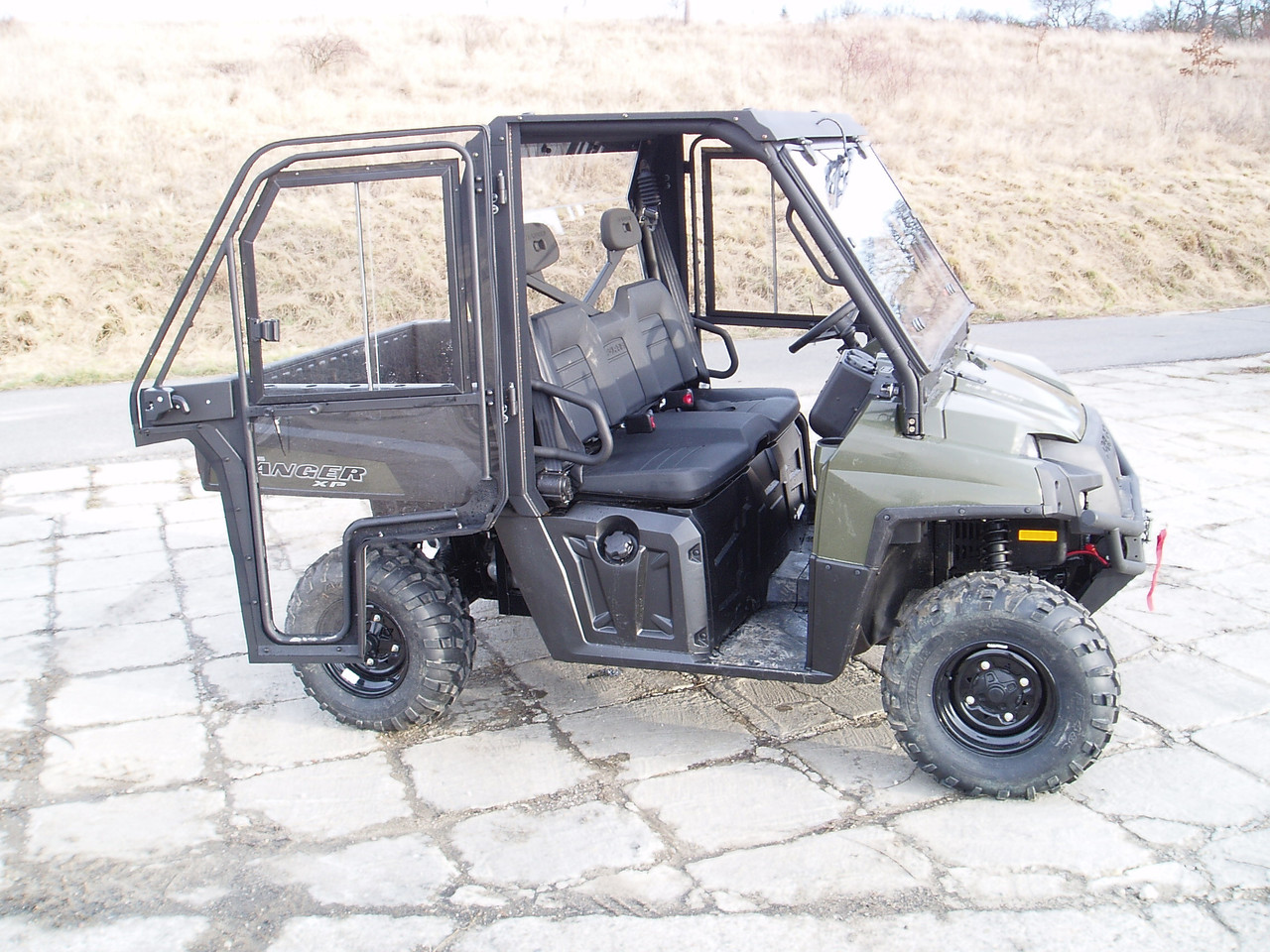 Polaris Ranger XP800 / 570 Full Size hard cab enclosure by HardCabs - steel roof, tilt-out glass windshield, poly doors