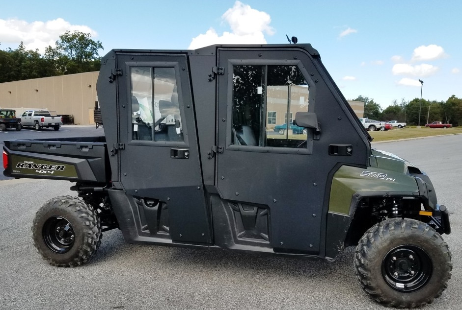 Polaris Ranger XP800 Crew Protector hard cab enclosure by HardCabs - steel roof, tilt-out glass windshield, poly doors