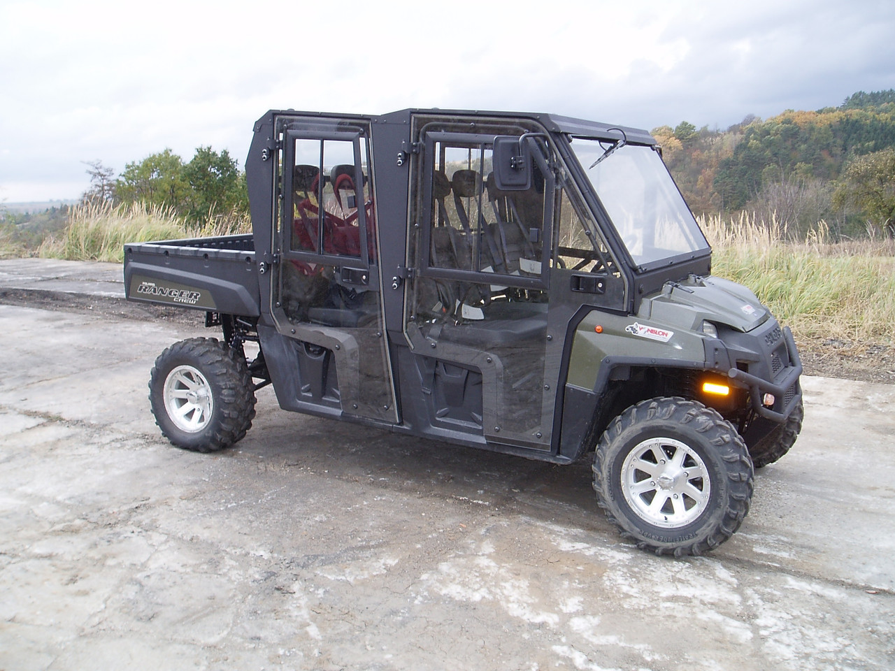 Polaris Ranger XP800 Crew / 570 Crew hard cab enclosure by HardCabs - steel roof, tilt-out glass windshield, poly doors