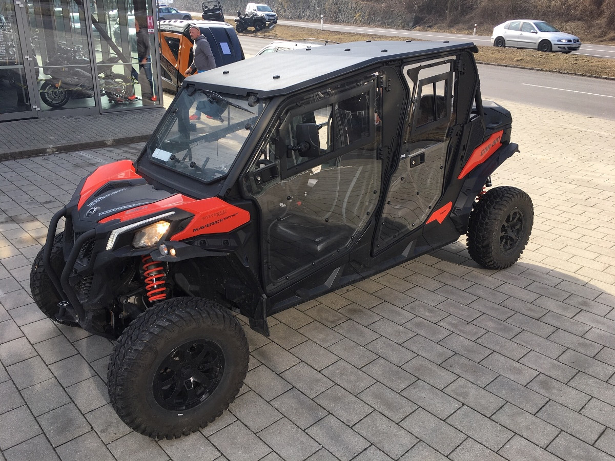 Can-Am Maverick Trail MAX hard cab enclosure by HardCabs - steel roof, tilt-out glass windshield, poly doors