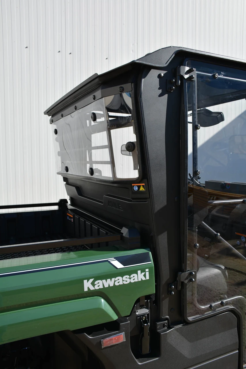 Kawasaki Mule MX hard cab enclosure by HardCabs - steel roof, tilt-out glass windshield, poly doors