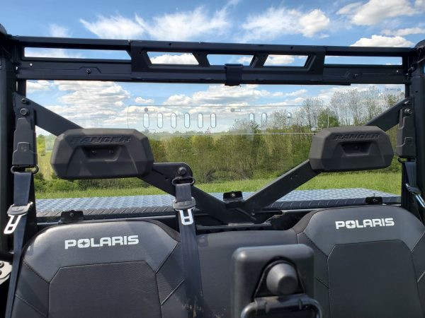 Inside view from the cab of the 3 Star Lexan back panel behind the Polaris Ranger seat headrests
