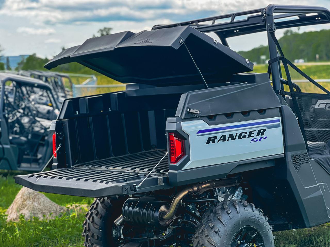 Highlands Polaris Ranger 570 UTV Cargo Bed Cover installed open with tail gate down
