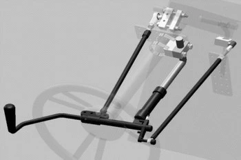 Sure Grip hand control kit rendered diagram showing the lever, push rods and pedal mounting brackets