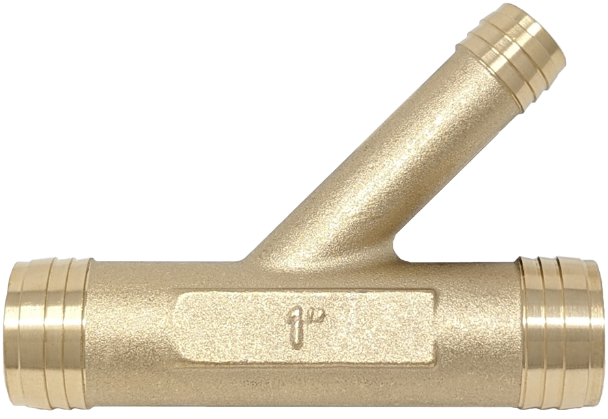 1'' Brass Y Fitting, includes stainless steel hose clamps