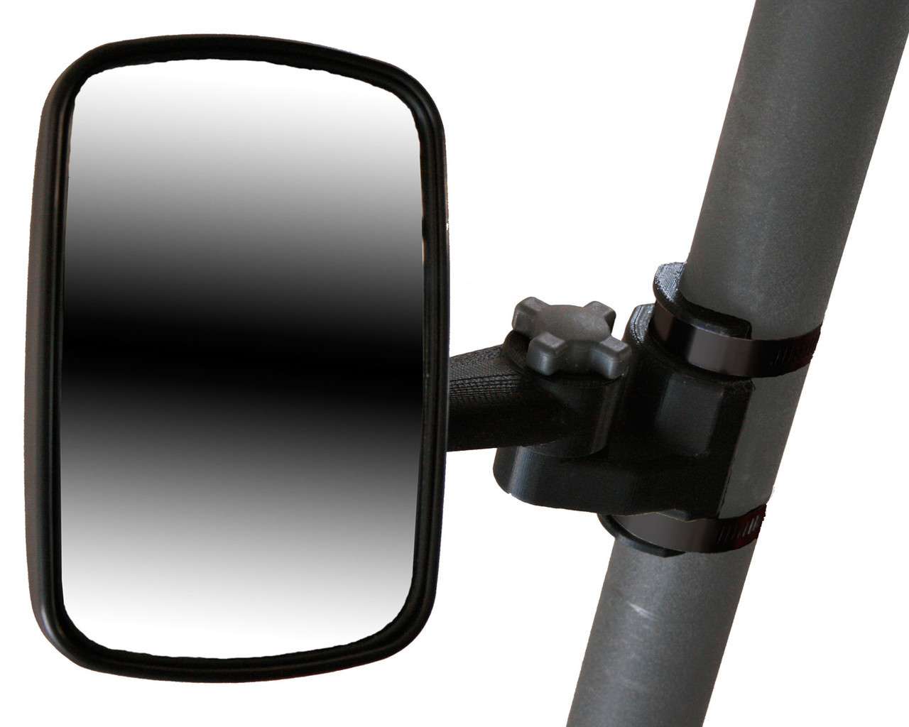 ATV-Tek Clearview side mirror on its roll bar clamp mount, studio view on white showing the glass and housing