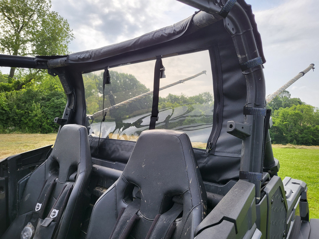 Inside view of the 3 Star rear window behind the rear seats of a Can-Am Maverick Sport Max