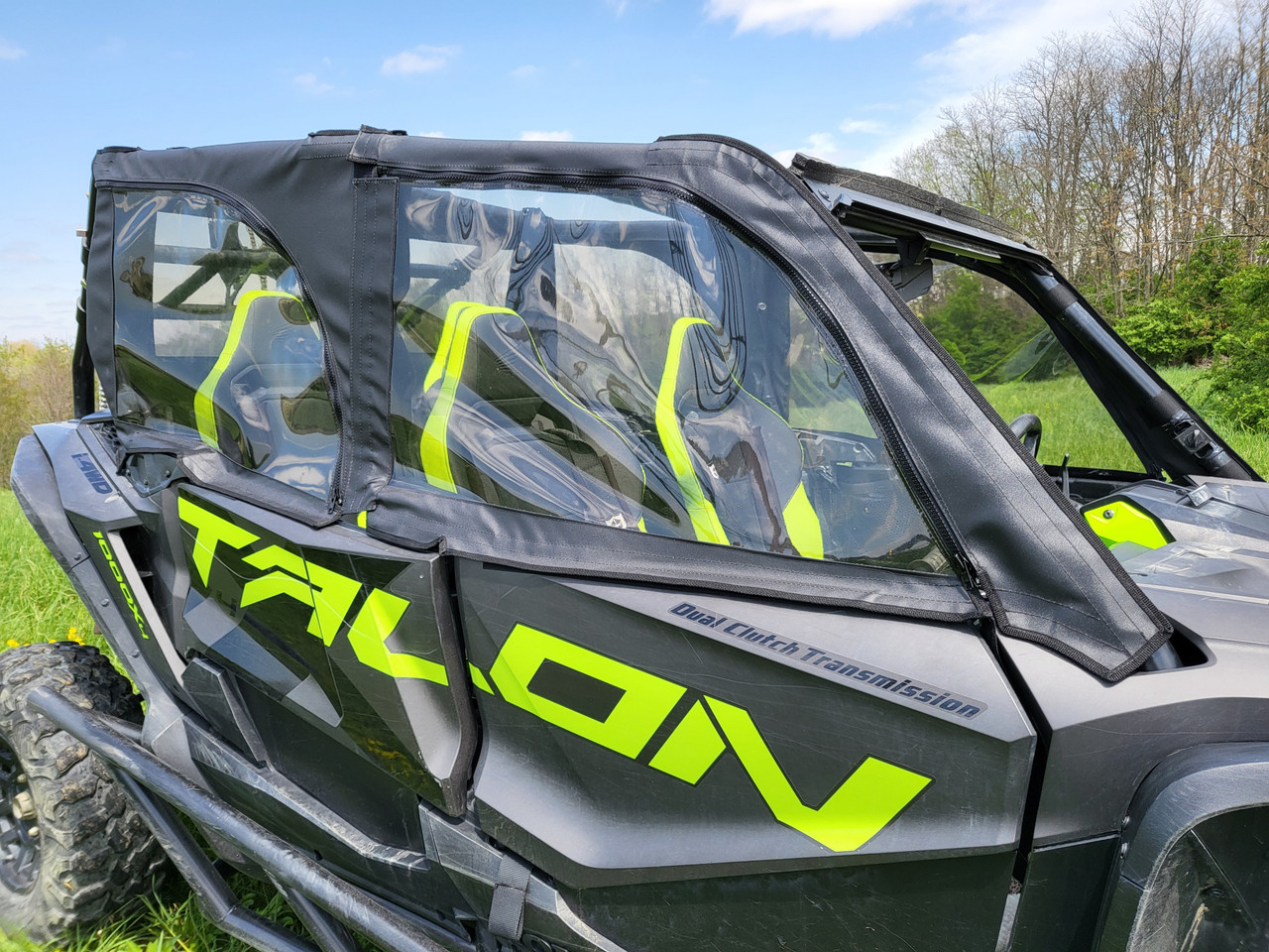 Close-up of the 3 Star upper door panels with clear windows on the Honda Talon 4-Seater passenger side