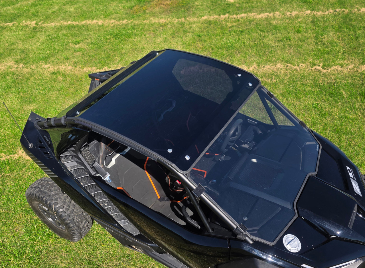 3 Star dark tinted polycarbonate roof on a black CFMOTO ZForce Z10 seen from above the driver side