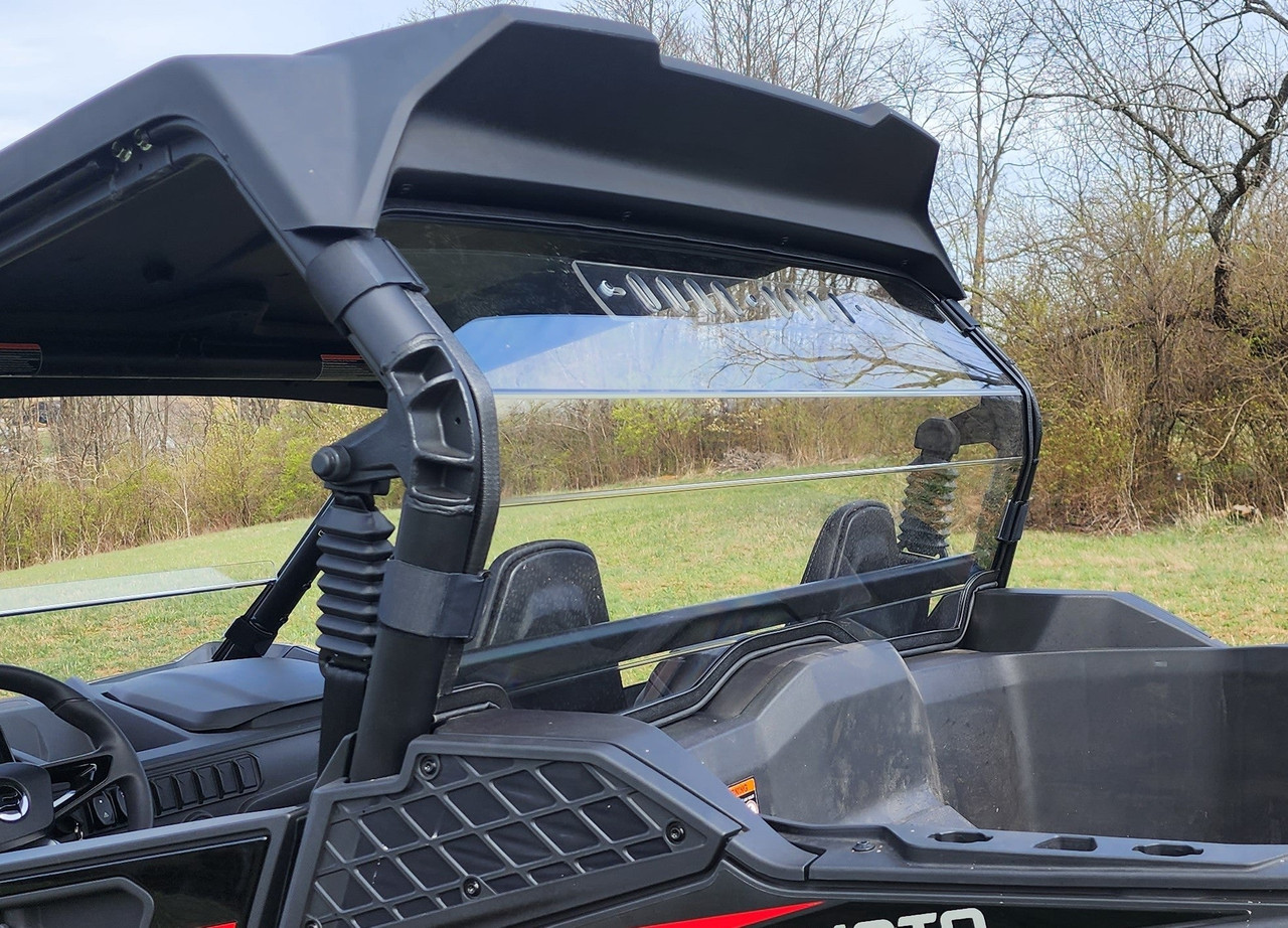 Passenger side angle of the 3 Star Lexan back panel and roof on a black and red CFMoto ZForce 950 Sport
