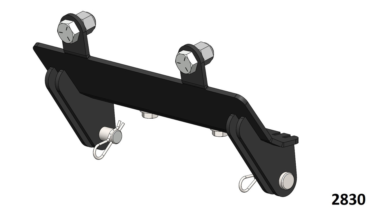 Eagle plow mount for John Deere, black steel bracket with bolts and quick-release pins, 3D render