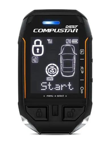 Dirty Teeth Racing 2-way remote start kit for Can-Am Defender, close-up of the LCD remote showing the start screen