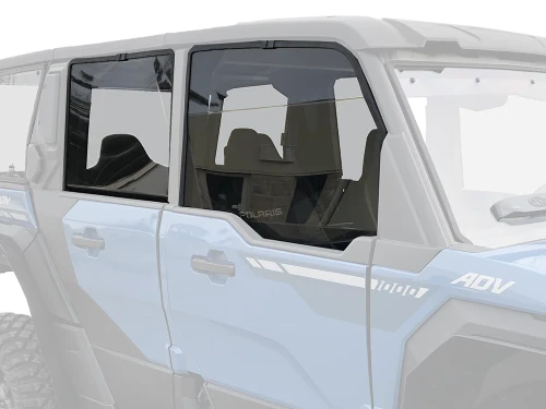 SCM door kit for Polaris Xpedition XP 5 and ADV 5: upper doors on a blue UTV, faded side close-up