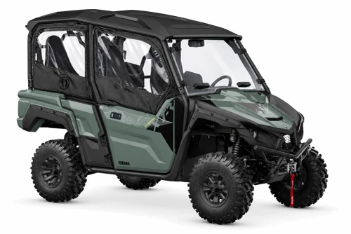 Spike door kit for Yamaha Wolverine X4 4-seat: door kit on a green four-seat UTV, front corner view