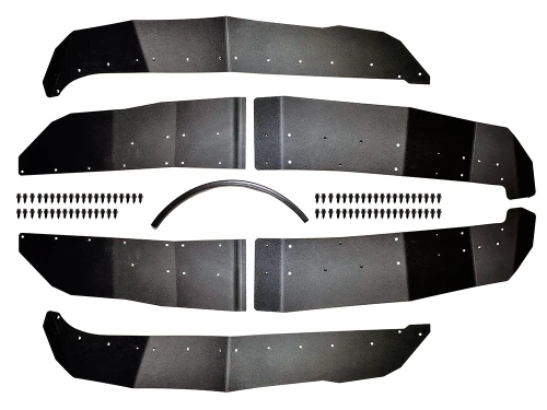 Spike fender flares for Kawasaki Ridge and Ridge Crew: fender flare pieces and fasteners laid out on white