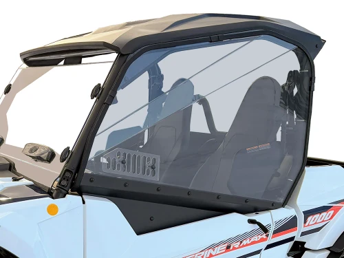 SCM door kit for Yamaha Wolverine RMAX2 1000 and X2 850: tinted upper door on a white UTV, side close-up
