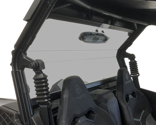 Spike rear windshield for CFMOTO ZForce 800 Trail Gen 2: tinted rear windshield with vent behind CFMoto seats, rear view