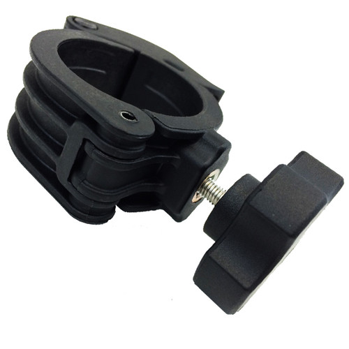 Spike replacement part for Spike windshields and roofs on 1 3/4": black flip clamp with knob, side view on white