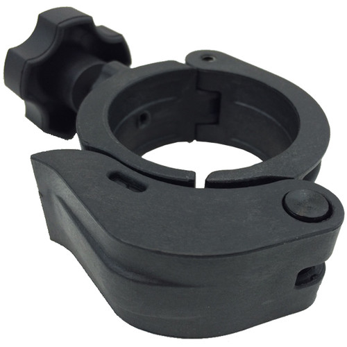 Spike replacement part for Spike windshields and roofs on 1 3/4": black flip clamp with knob, angled view on white