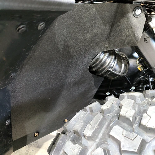 SCM inner fender block-off kit for CF Moto UForce U10 Pro and U10 Pro XL: inner fender panel installed behind the front tire