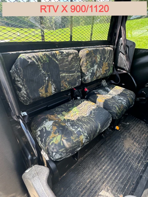 Greene Mountain Kubota seat covers in Mossy Oak camo, both seats