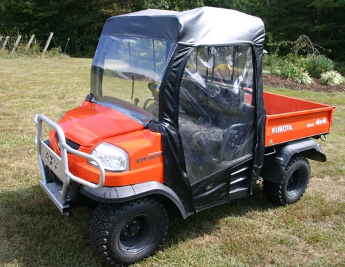 Greene Mountain Kubota full cab enclosure in black with clear windows