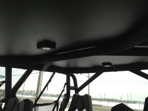 Underside of the Extreme Metal Products aluminum top seen from inside the Can-Am Maverick Max cab with dome light