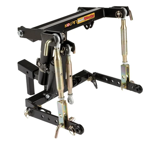 Kolpin Dirtworks HD 3 point hitch system in black with adjustable top link and lift arms on white