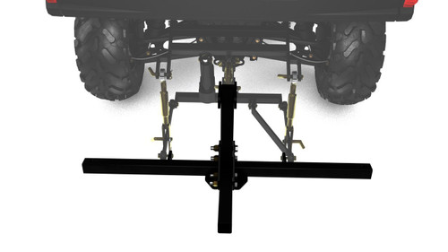 Kolpin Dirtworks 48-inch accessory tool bar attached to the rear hitch of a UTV, rear view on white