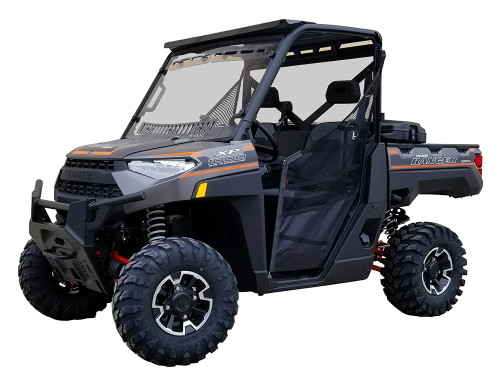 Spike windshield for Polaris full-size Ranger: multi-vent windshield on a Polaris Ranger, white background
