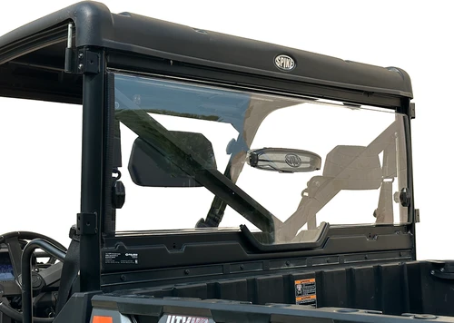 Spike rear windshield for Polaris Ranger XP 1000: rear windshield with vent on a UTV cab, view from the bed
