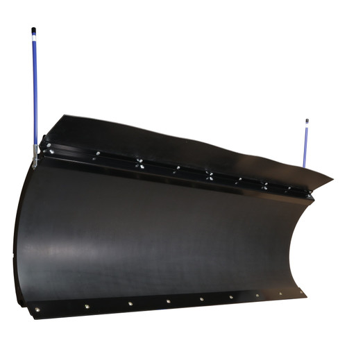 KFI Pro-Poly UTV plow blade with black poly face and blue plow markers, angled front view