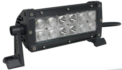 Short Moto Alliance Sirius dual-row LED light bar with twelve lenses and side mounting feet, studio view