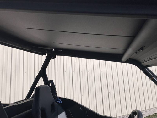 Underside view of the Extreme Metal Products aluminum top on the Maverick Trail/Sport showing the ribbed panel and cage