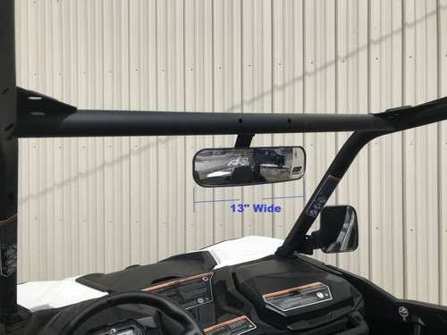 Extreme Metal Products panoramic rear view mirror mounted on the cage of a Can-Am Maverick Trail, 13-inch width shown
