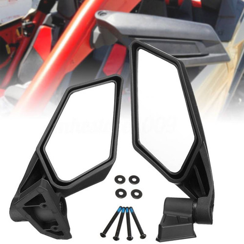 Extreme Metal Products OEM style side mirrors for the Can-Am Maverick X3 with bolts and grommets, red cage behind