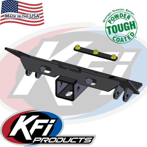 KFI lower 2-inch receiver plow mount for a Polaris Ranger, black powder-coated bracket with hitch tube and plate