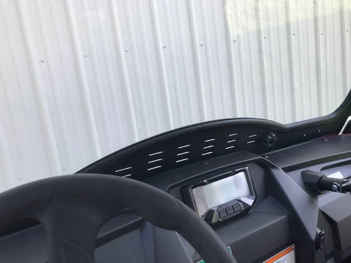 View from the driver seat of the Extreme Metal Products glass windshield lower edge and vented panel above the dash