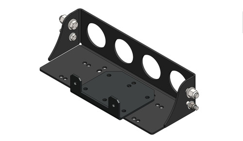 Eagle winch mount for John Deere Gator 6x4/HPX, black steel plate with four round side cutouts, 3D render
