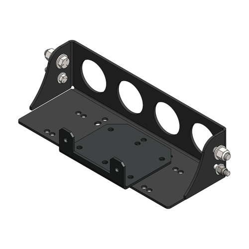 Eagle winch mount for John Deere Gator 6x4/HPX, black steel plate with four round side cutouts, 3D render