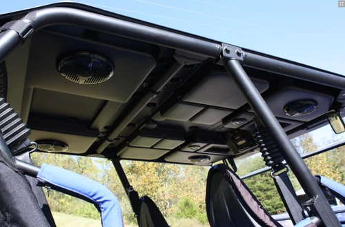 Underside view of the Greene Mountain JStrong hardtop with built-in speakers on a Can-Am Maverick