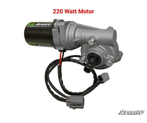SuperATV power steering 220 watt motor for the John Deere Gator RSX 850i, close-up on white