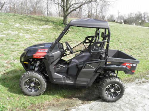 3 Star black soft top on a black Arctic Cat Prowler 550, side view on grass