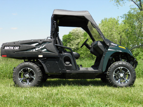 3 Star vinyl windshield and soft top combo on a green Arctic Cat Prowler 650, driver side profile
