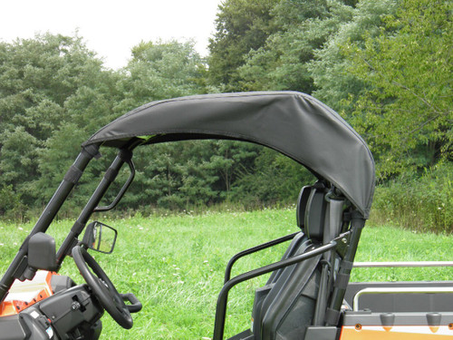 Close-up of the 3 Star soft top edge and roll cage on a CF Moto UForce, passenger side view