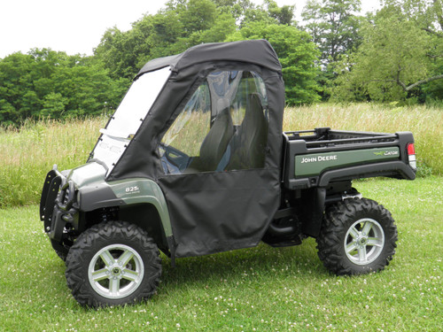 John Deere Gator HPX/XUV soft door kit installed, side view of the closed soft door with its clear window