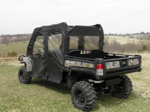Rear three-quarter view of the Gator XUV-4 with 3 Star soft doors and rear window panel